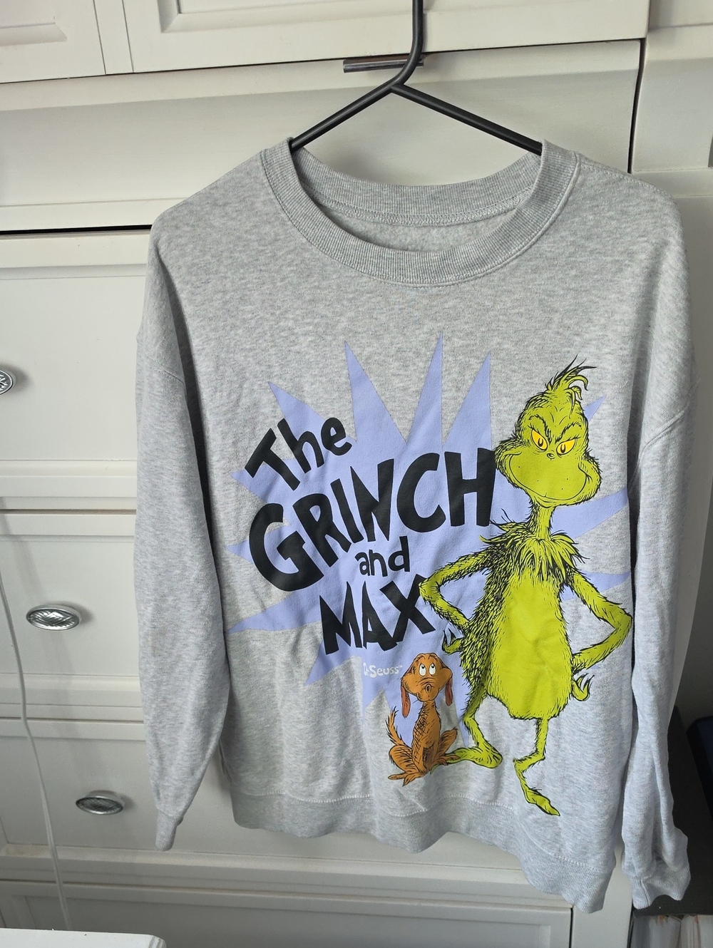 Dr. Seuss Gray Sweatshirt with Green Grinch & Brown Max Graphic